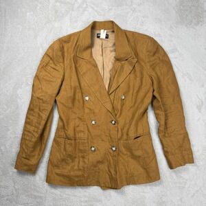 Vintage Philippe Adec Blazer Jacket Women 6 Brown Preowned Linen Double Breasted